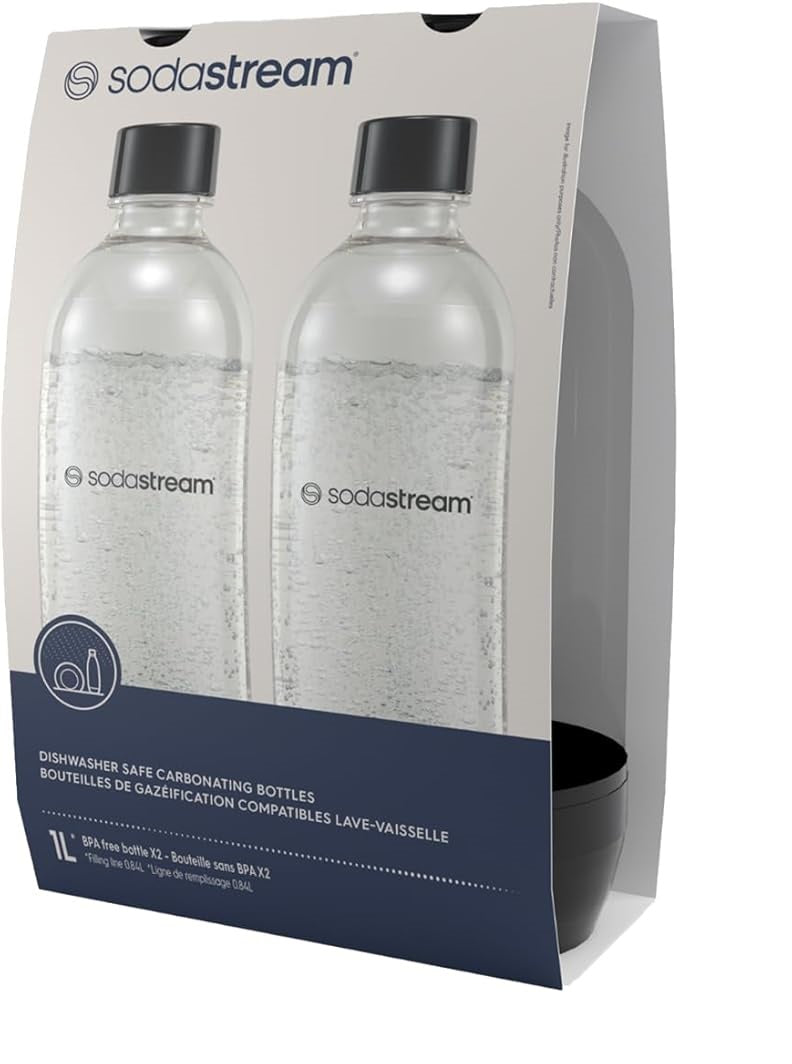 SodaStream 2-Pack 1L Dishwasher Safe Plastic Bottles – Transparent, Reusable & Eco-Friendly