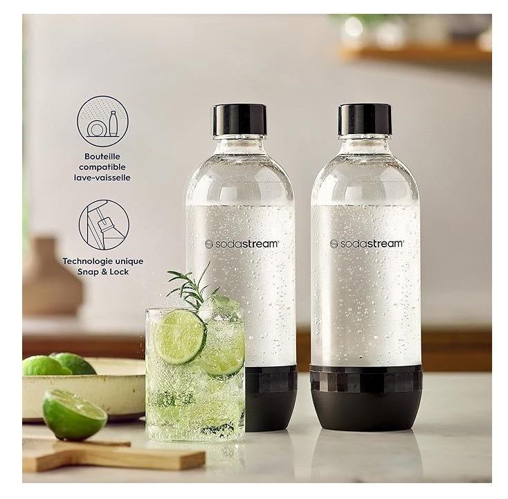 SodaStream 2-Pack 1L Dishwasher Safe Plastic Bottles – Transparent, Reusable & Eco-Friendly